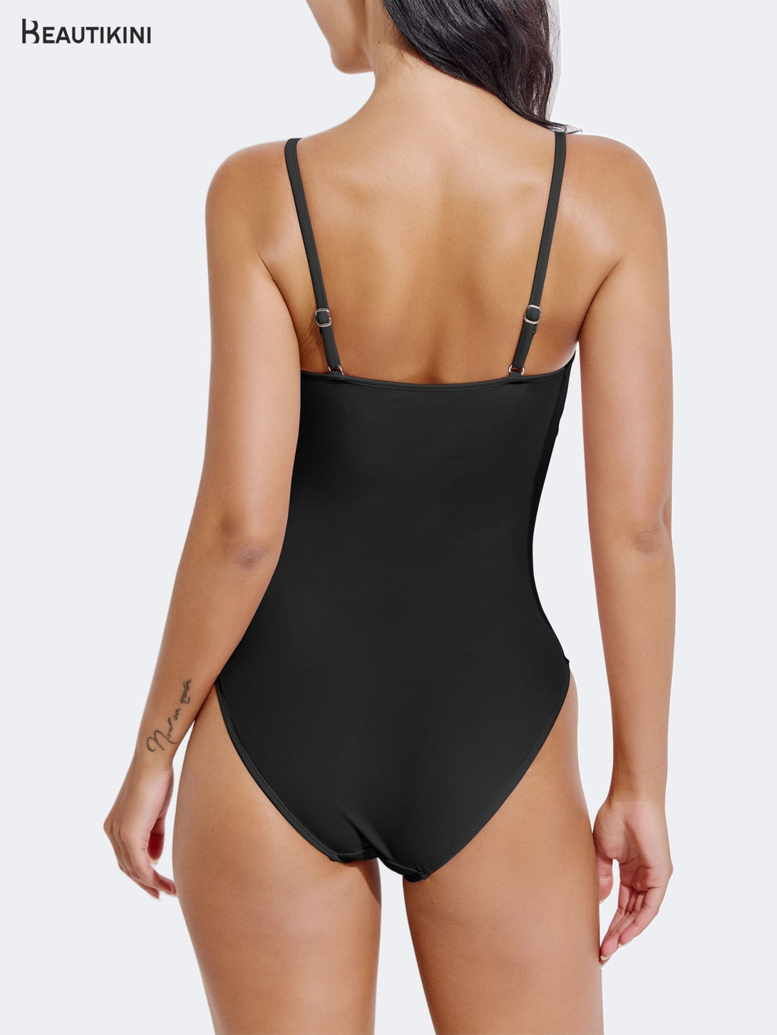 BEAUTIKINI Women's Black Straight - Neck High - Waist One - Piece Swimsuit - Stylr