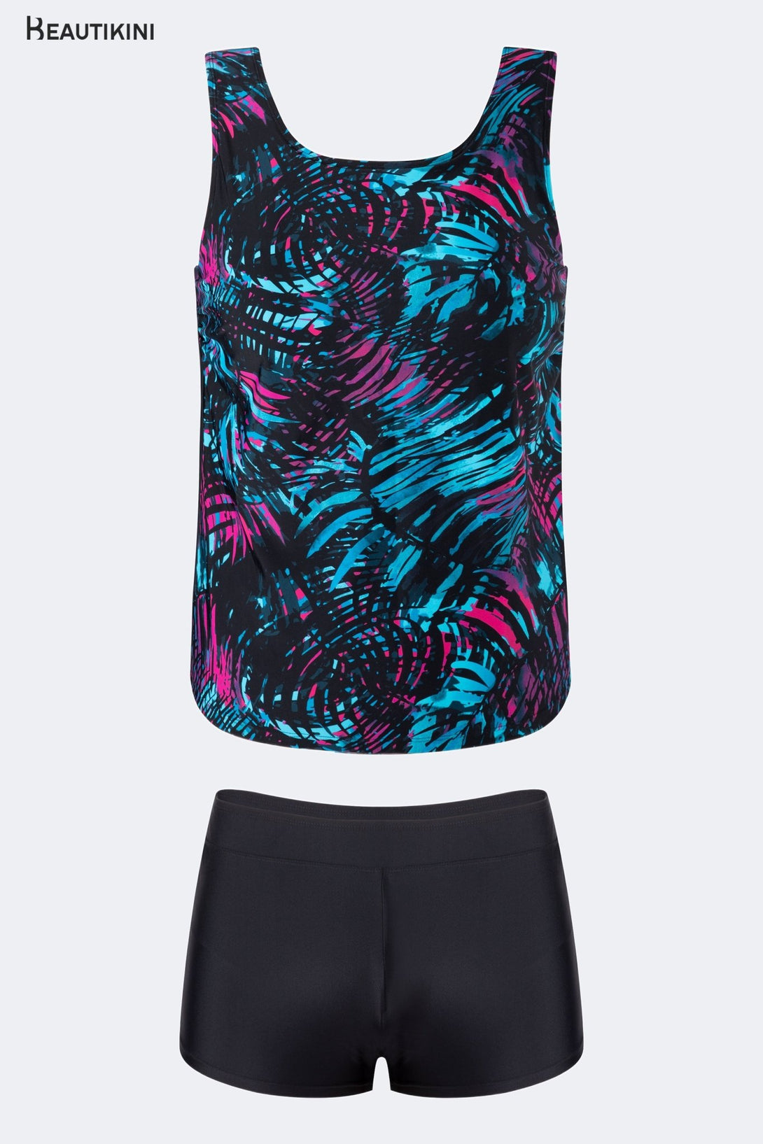 BEAUTIKINI Women's Colorful Tankini Set with Black Shorts - Stylr