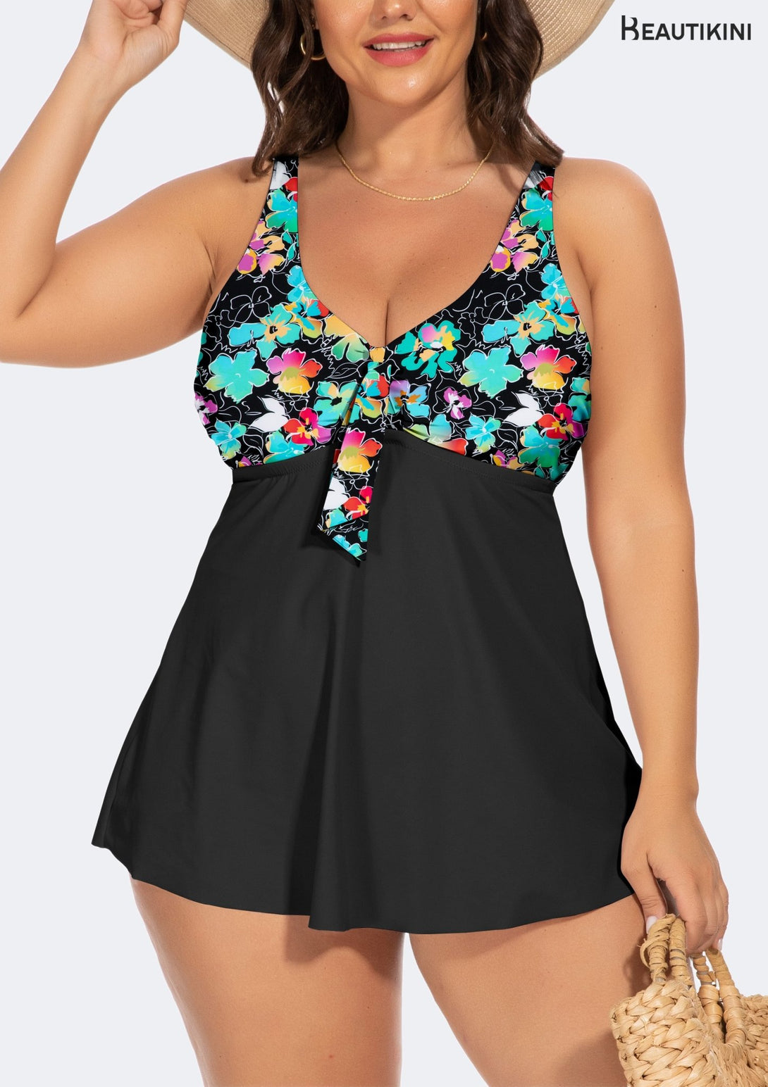 BEAUTIKINI Women's Floral Print Tankini Dress - Stylr