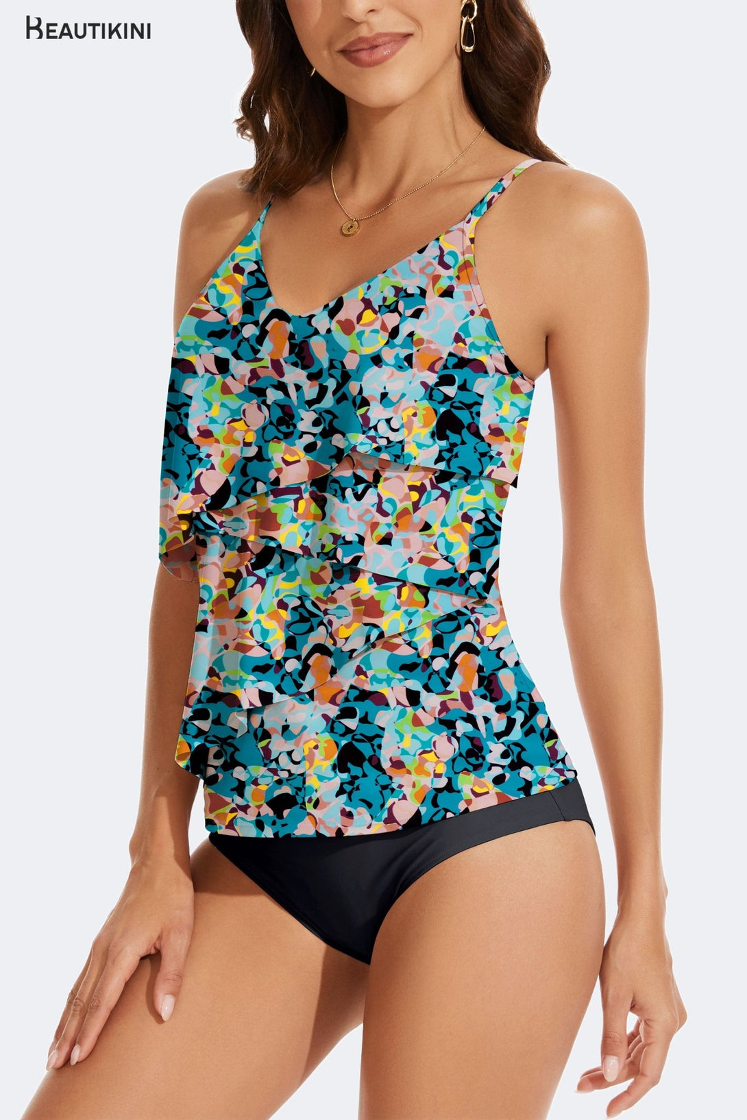 BEAUTIKINI Women's Print Ruffled Tankini Set - Stylr