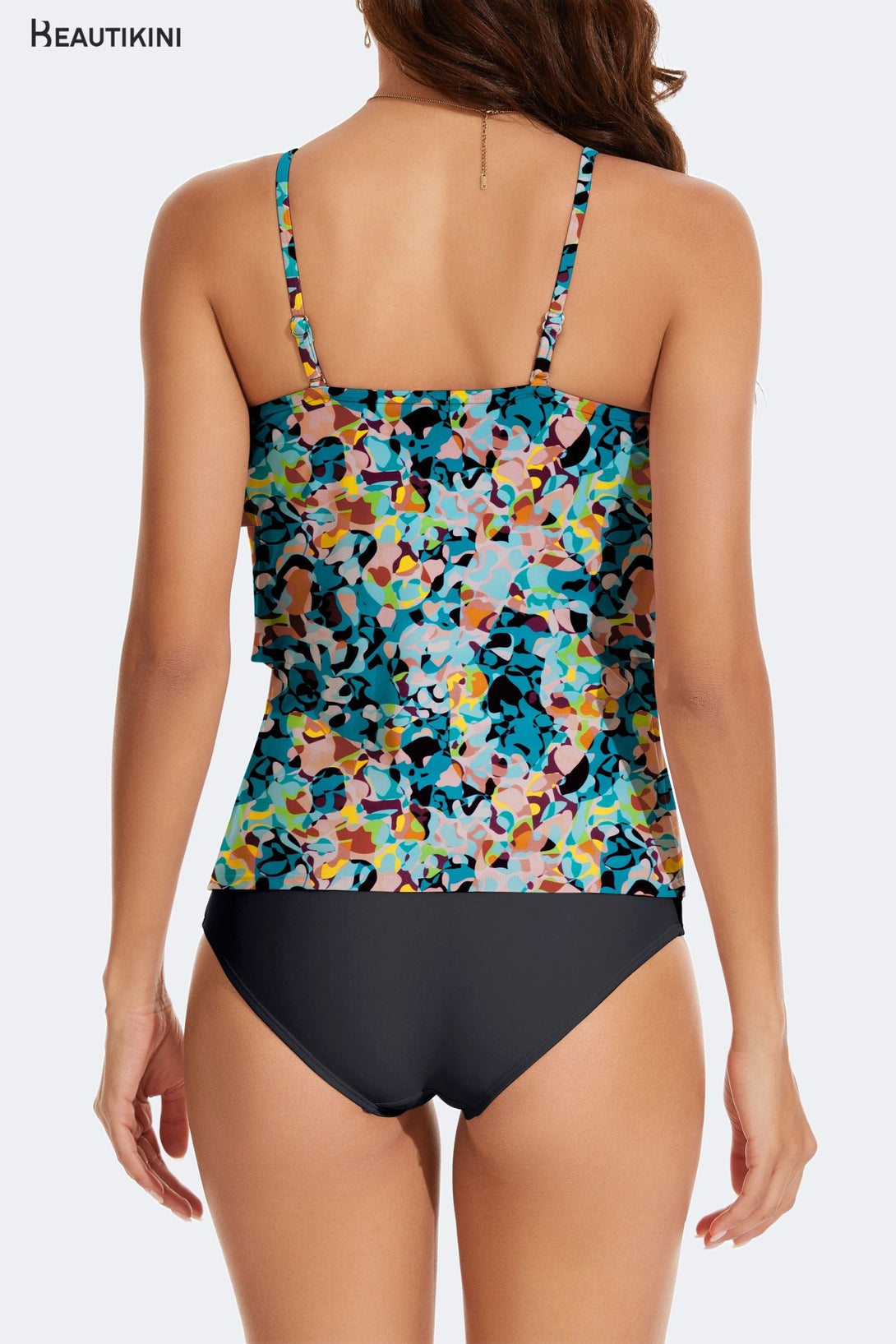 BEAUTIKINI Women's Print Ruffled Tankini Set - Stylr