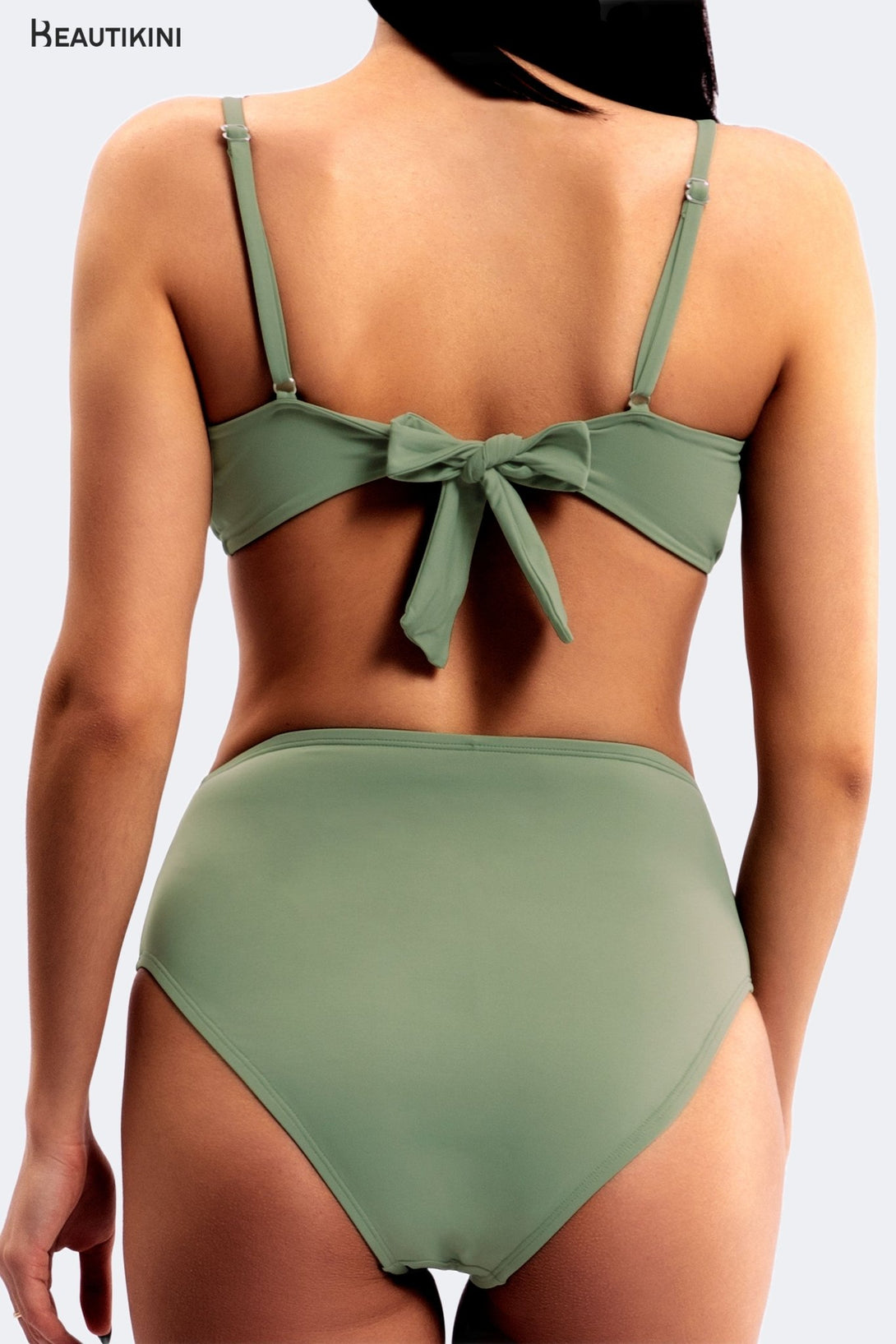 BEAUTIKINI Women's Sage Green High - Waist Bikini Set - Stylr