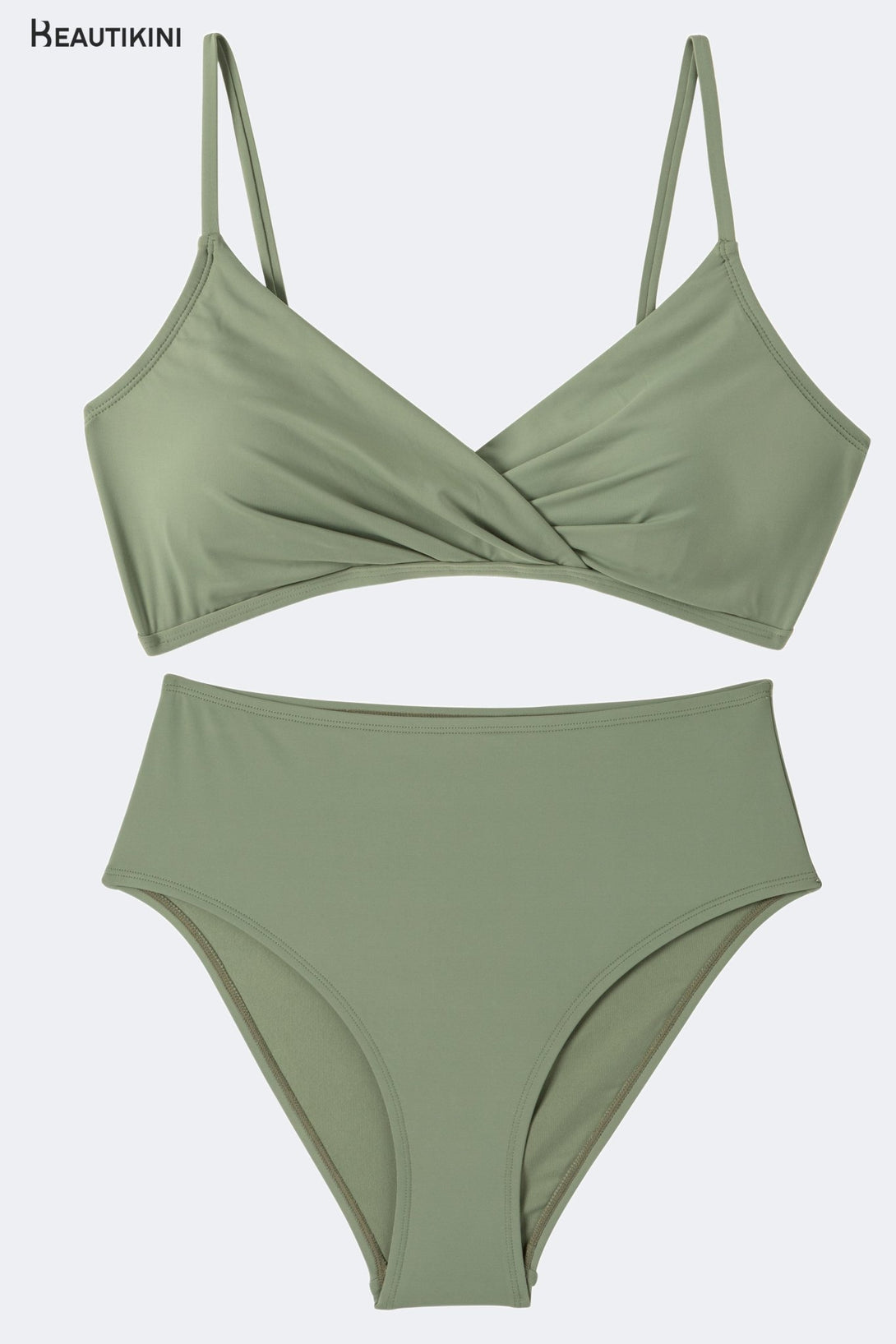 BEAUTIKINI Women's Sage Green High - Waist Bikini Set - Stylr