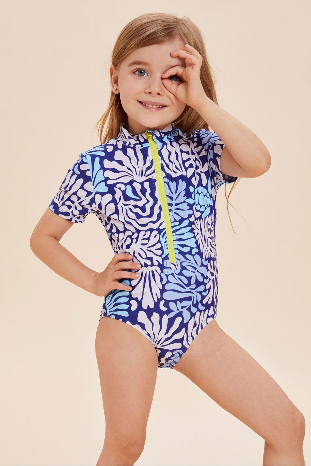 Beautikini Young Girl Coral Print One - Piece Swimsuit - Stylr