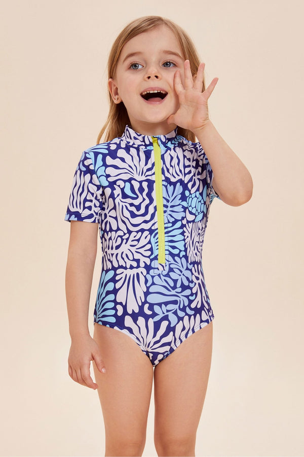 Beautikini Young Girl Coral Print One - Piece Swimsuit - Stylr