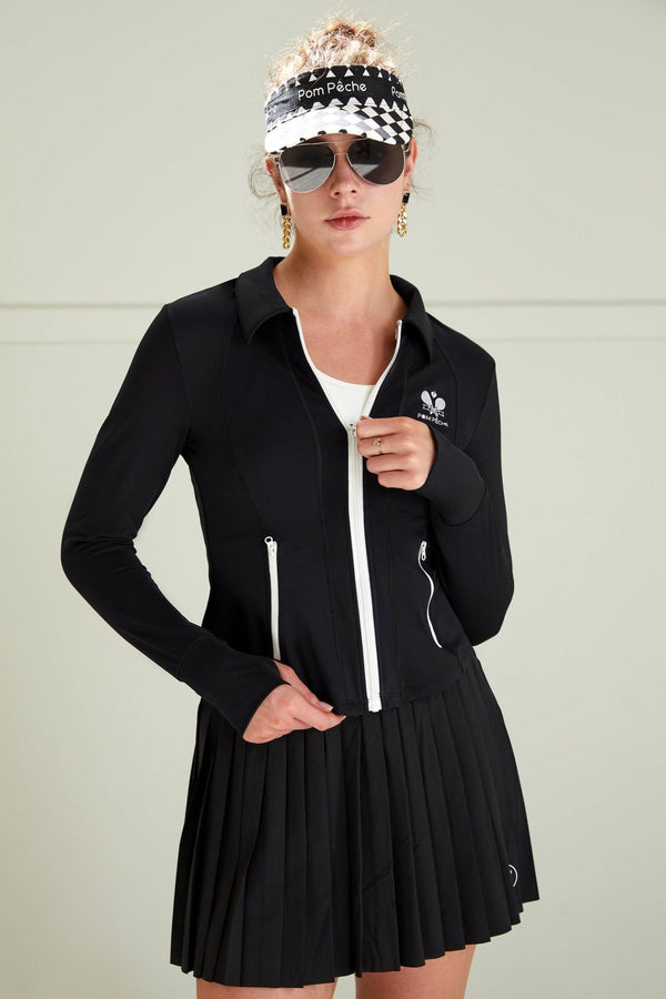 Bella Black Long - Sleeve Zipper Jacket Top - Stylr