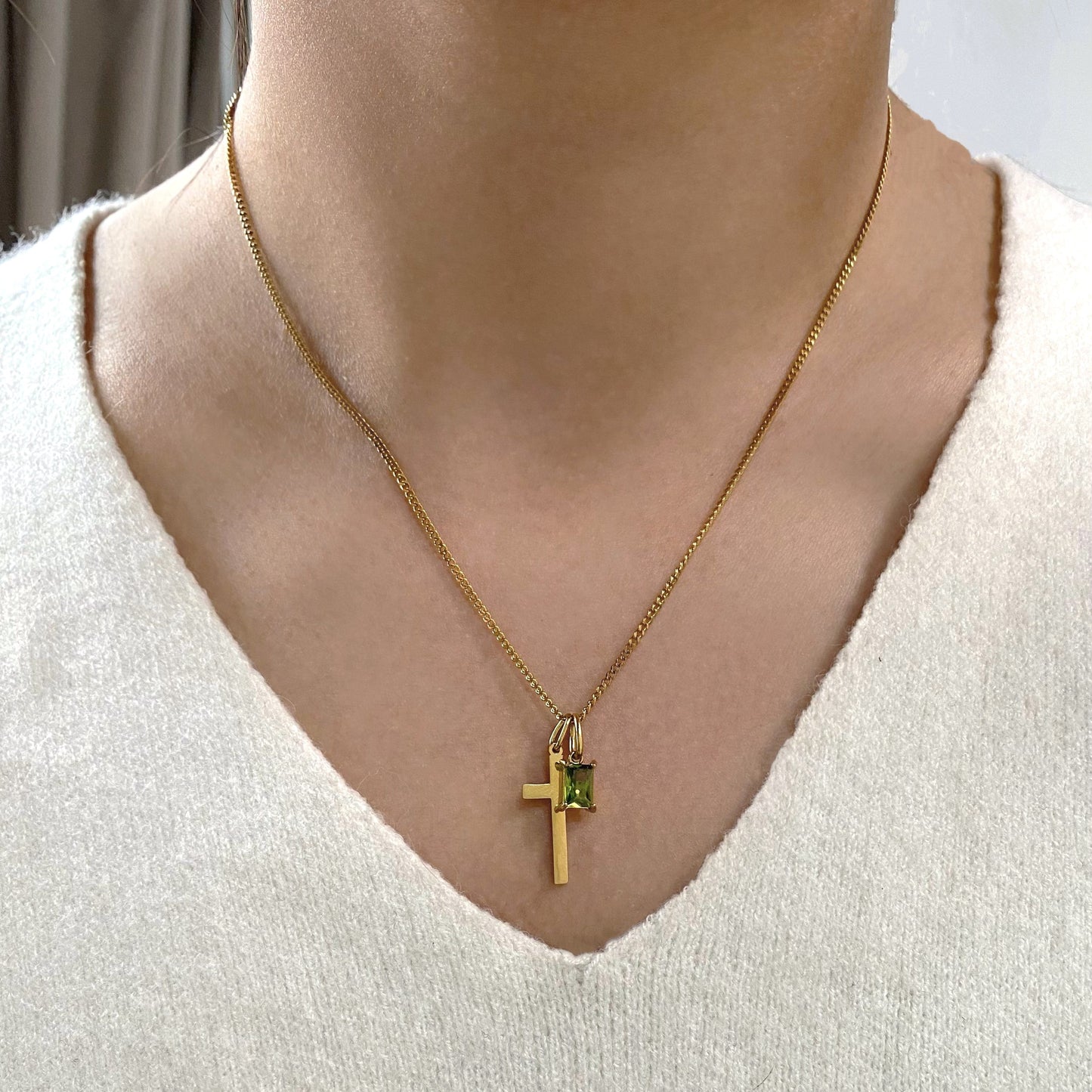 Meideya Personalized Cross & Birthstone Necklace, waterproof 18k gold-plated stainless steel