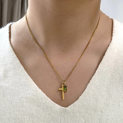 Meideya Personalized Cross & Birthstone Necklace, waterproof 18k gold-plated stainless steel
