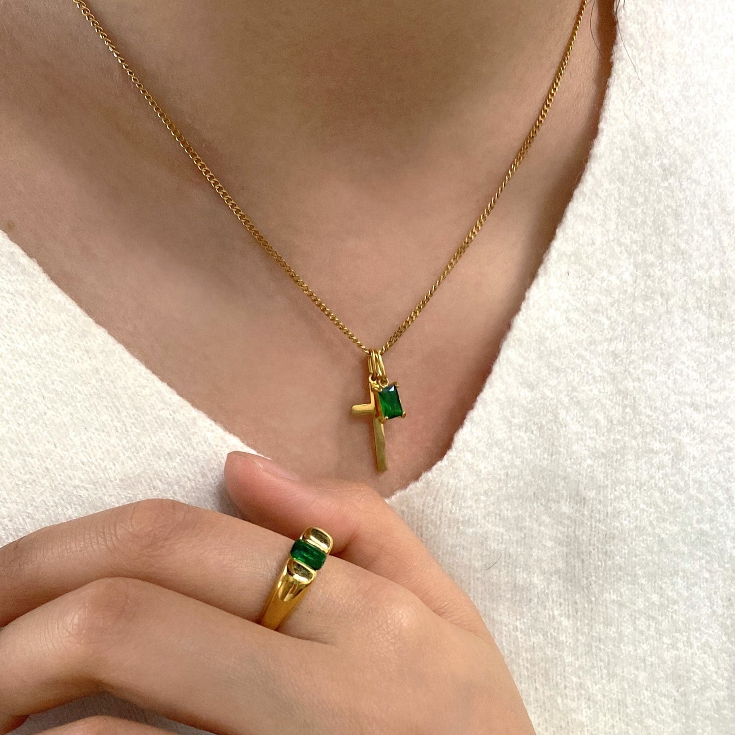 Meideya Personalized Cross & Birthstone Necklace, waterproof 18k gold-plated stainless steel