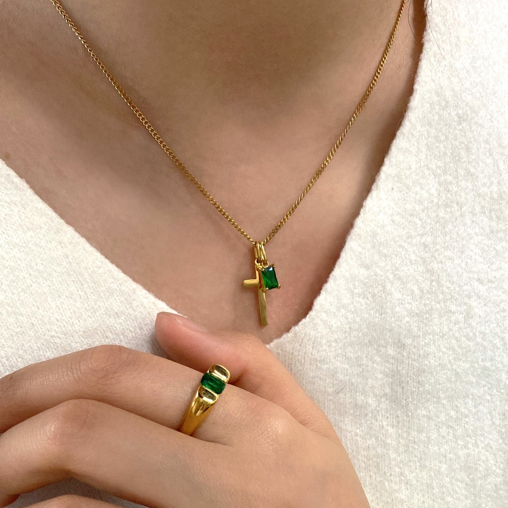 Meideya Personalized Cross & Birthstone Necklace, waterproof 18k gold-plated stainless steel