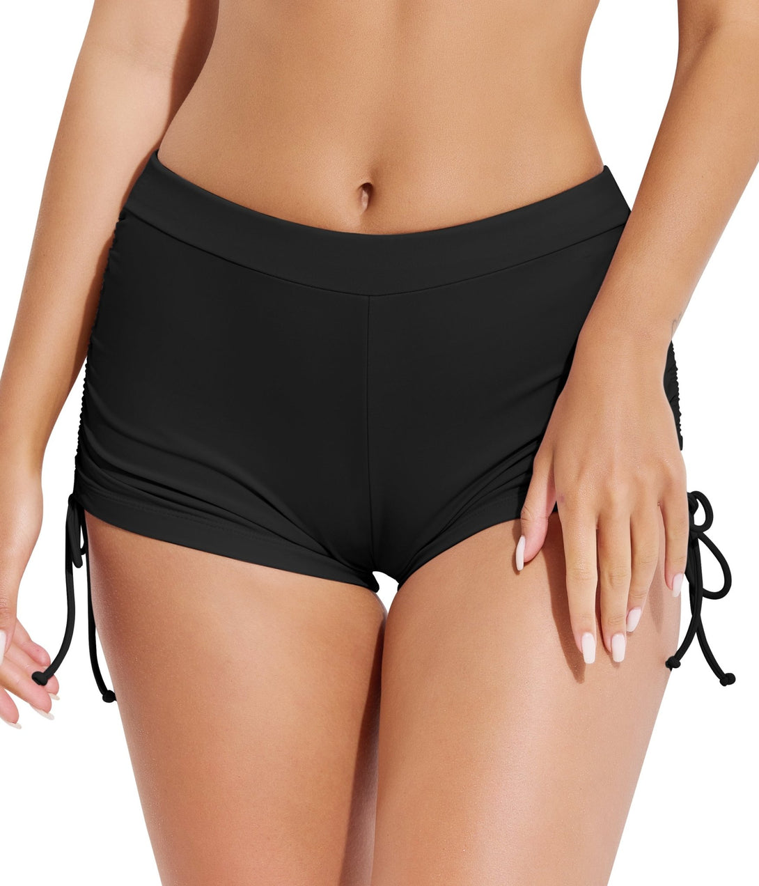 Black High Waisted Tummy Control Full Coverage Swim Shorts - Stylr