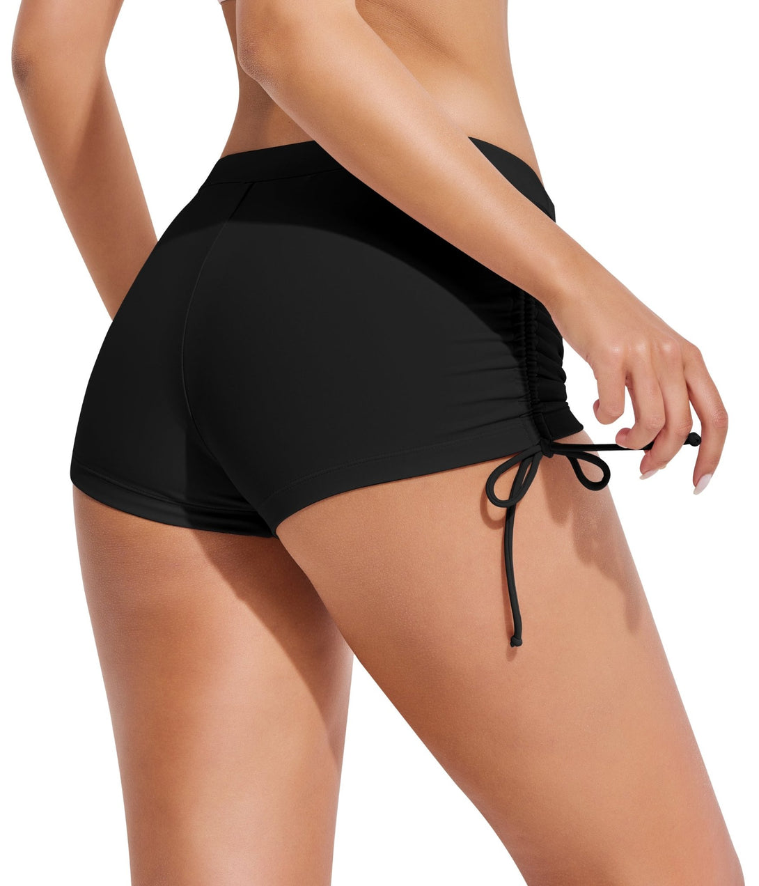 Black High Waisted Tummy Control Full Coverage Swim Shorts - Stylr