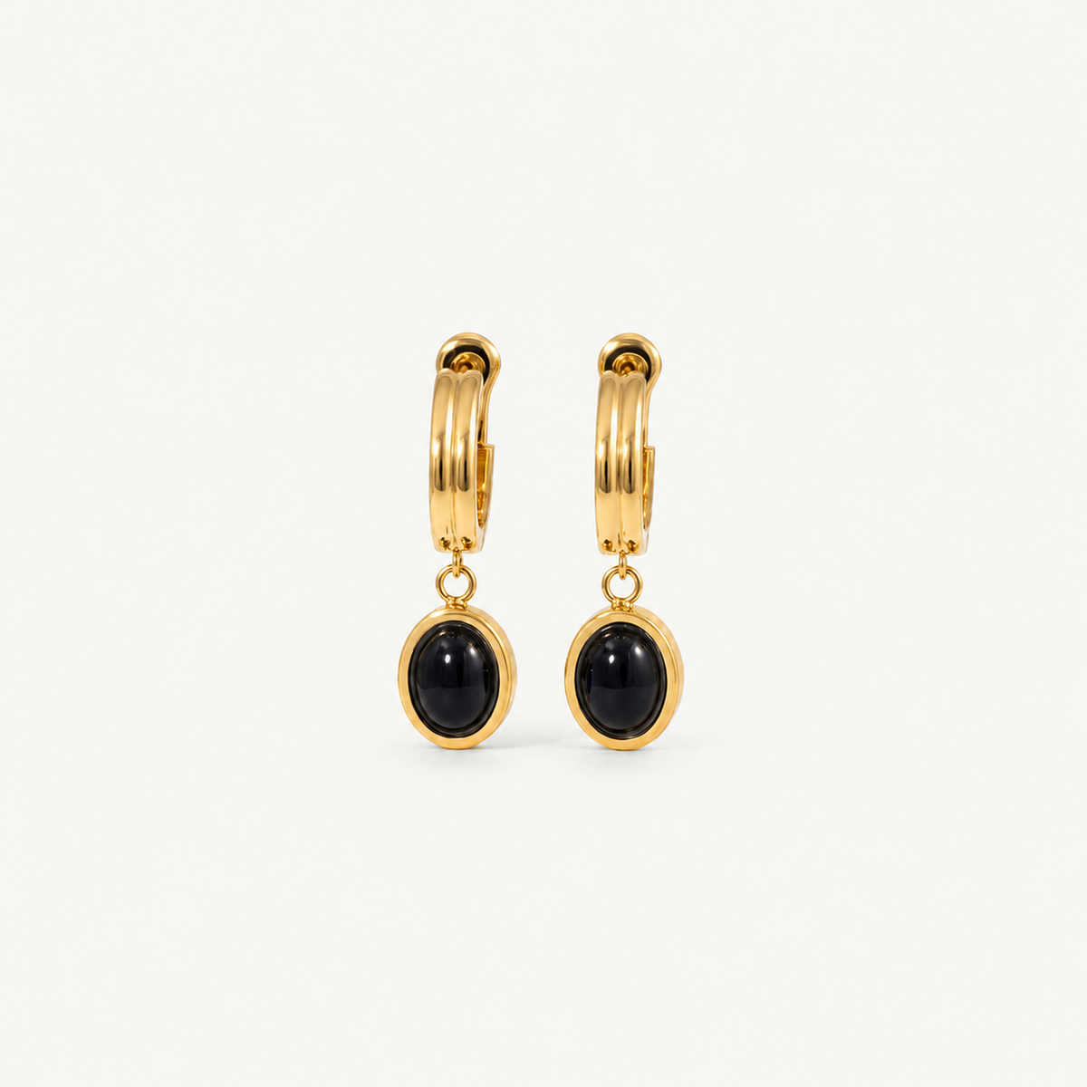 Black Onyx Drop Hoop Earrings - Hypoallergenic 316L