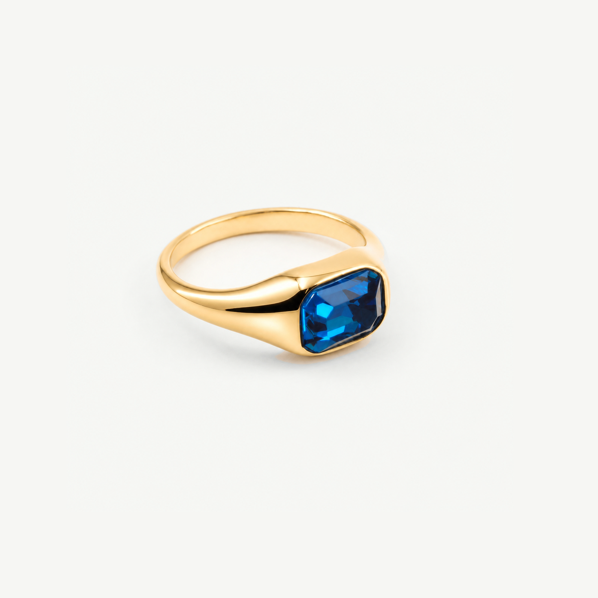 Blue Emerald Cut Ring - Waterproof Stainless Steel Ring