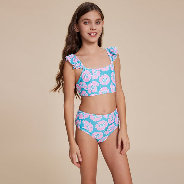 Blue Ruffled Sleeve Bikini - Stylr