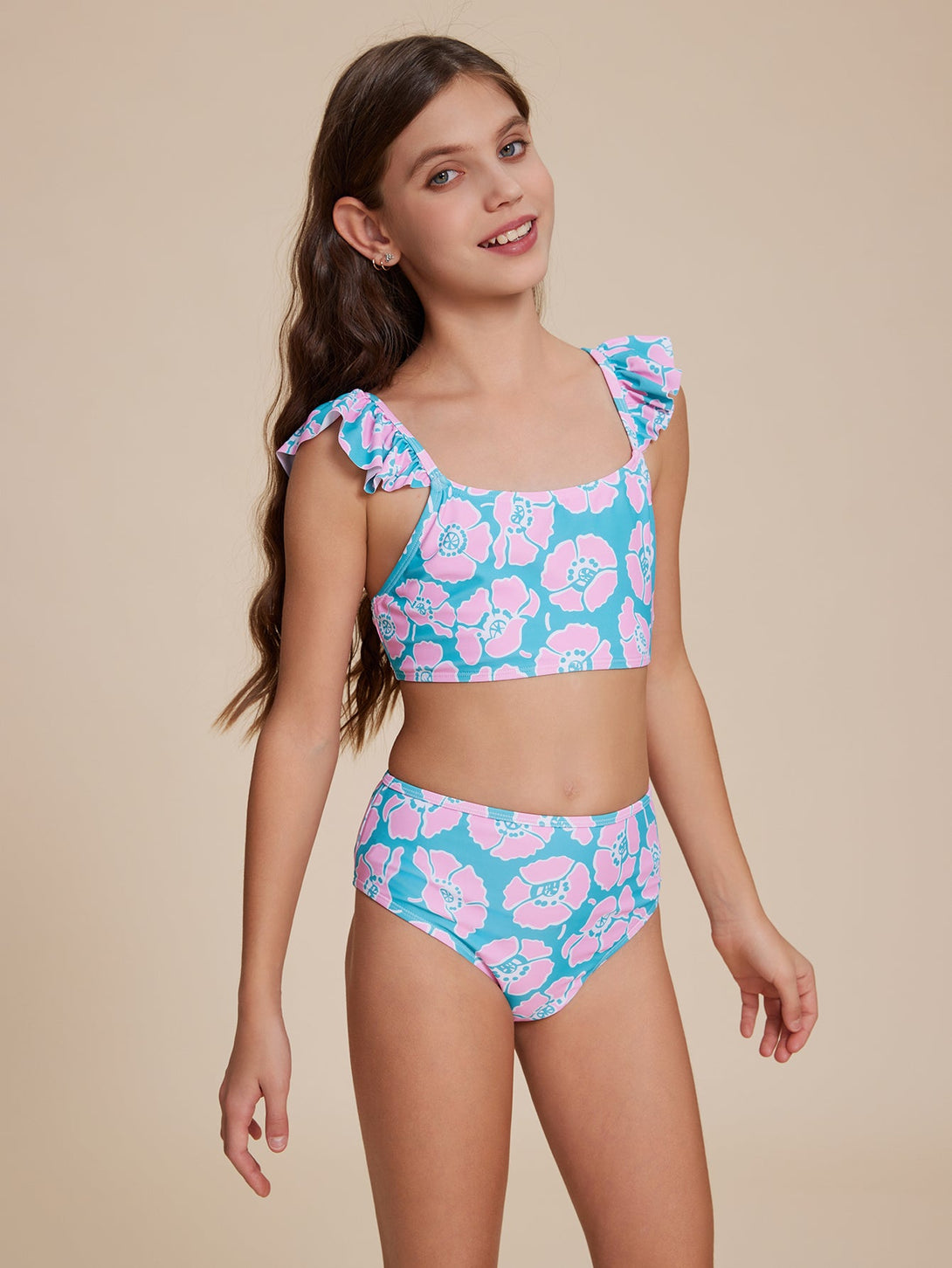 Blue Ruffled Sleeve Bikini - Stylr