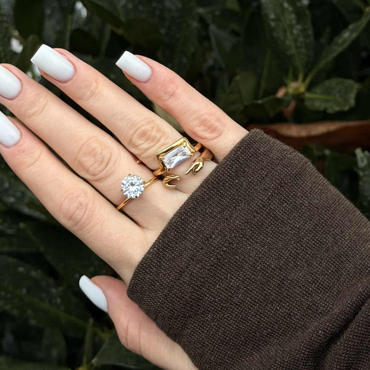 Waterproof Gold Solitaire Wrap Ring, 18k gold-plated stainless steel