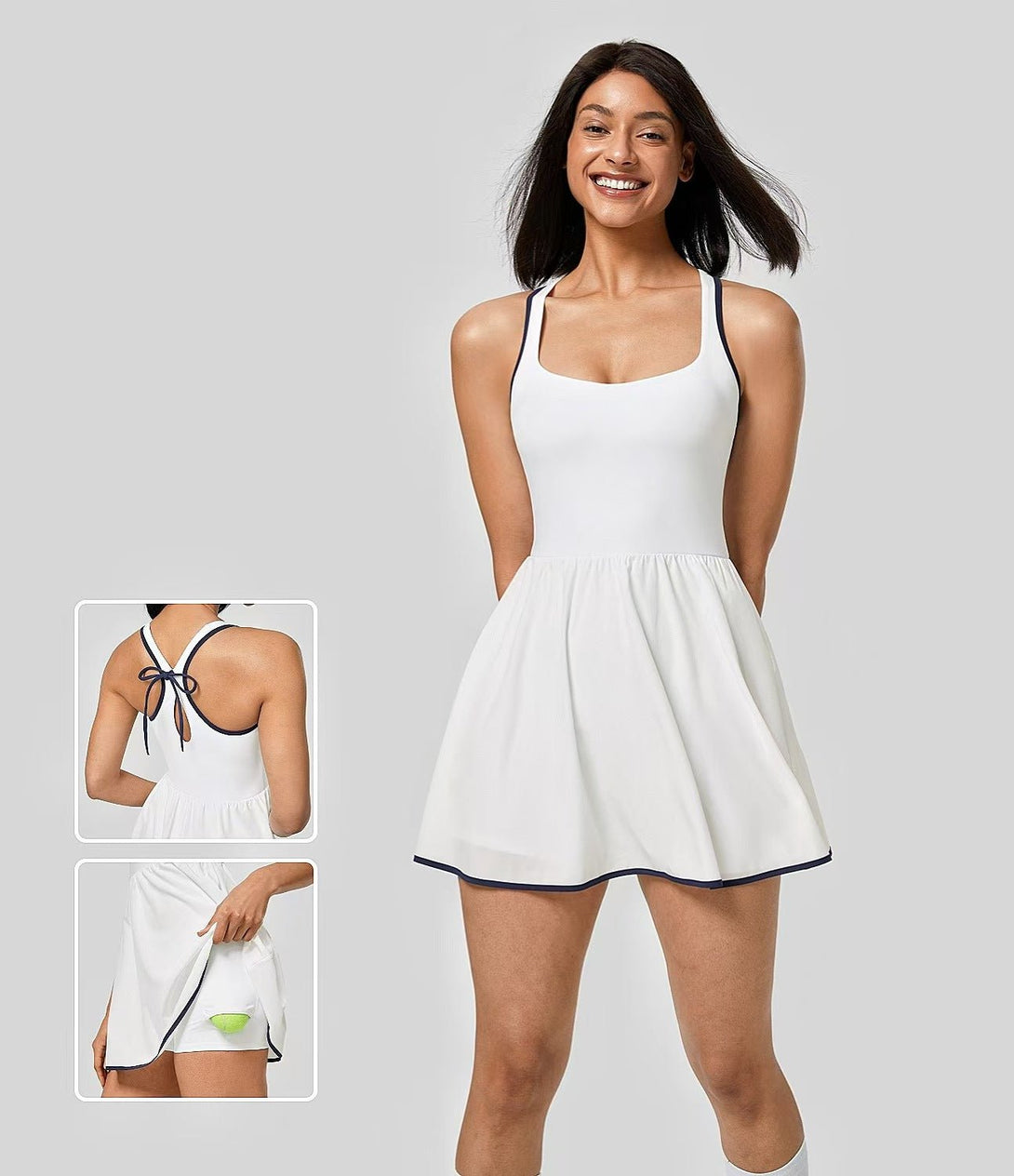 Bow Tennis Yoga Set Lightweight Navy White S5T44 - Stylr