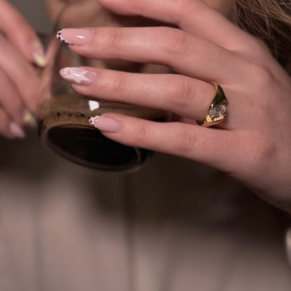 Waterproof Oval Bypass Wrap Ring in Gold, 18k gold-plated stainless steel
