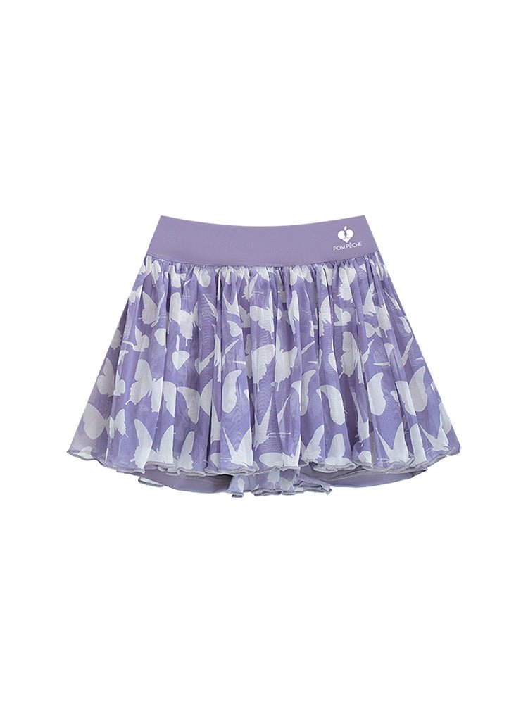 Calla Purple Butterfly Print 2 - in - 1 Mesh Tennis Skirt - Stylr