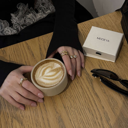 Meideya Oval Pave Duo Ring Set, waterproof 18k gold-plated stainless steel