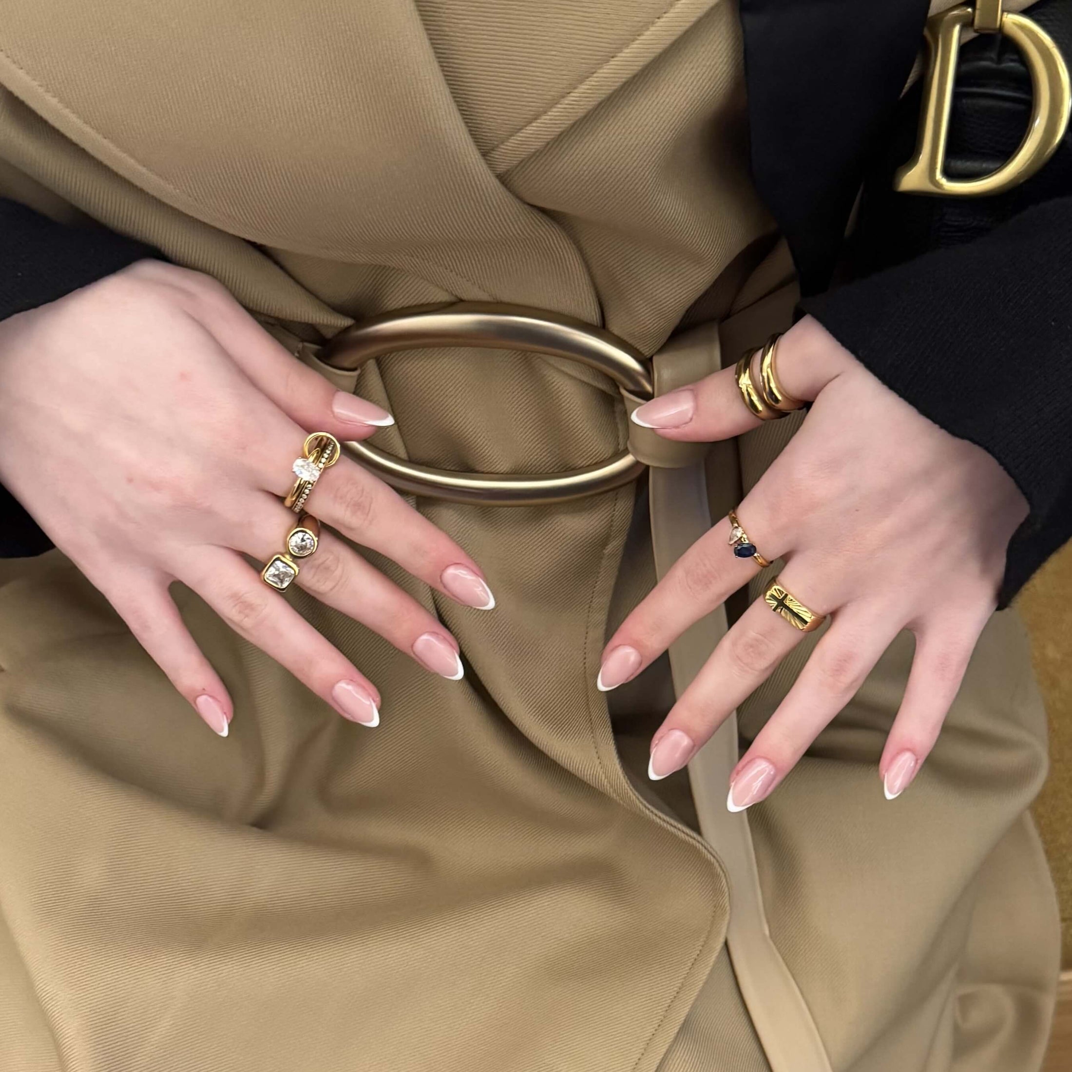 Oval Pave Duo Ring Set, waterproof 18k gold-plated stainless steel