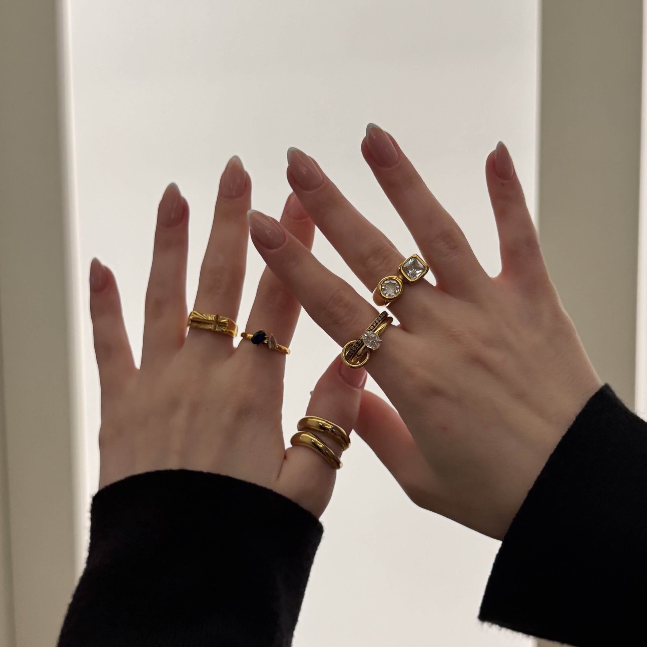 Thick Double Wave Ring, waterproof 18k gold-plated stainless steel
