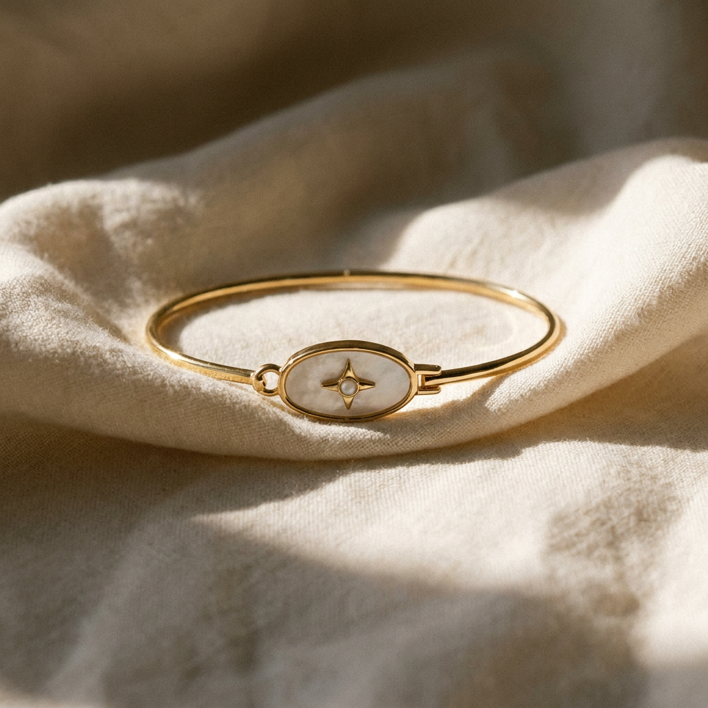 Gold Plated Vintage Celestial Bracelet with Pearl & Opal — lifestyle