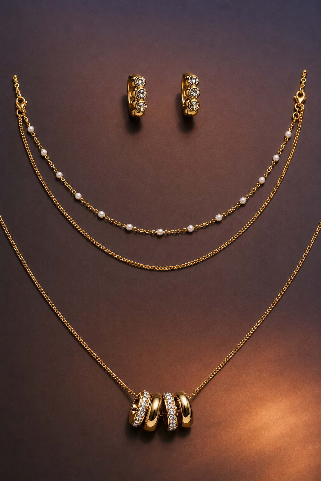 Champagne Echo jewelry set — flat lay