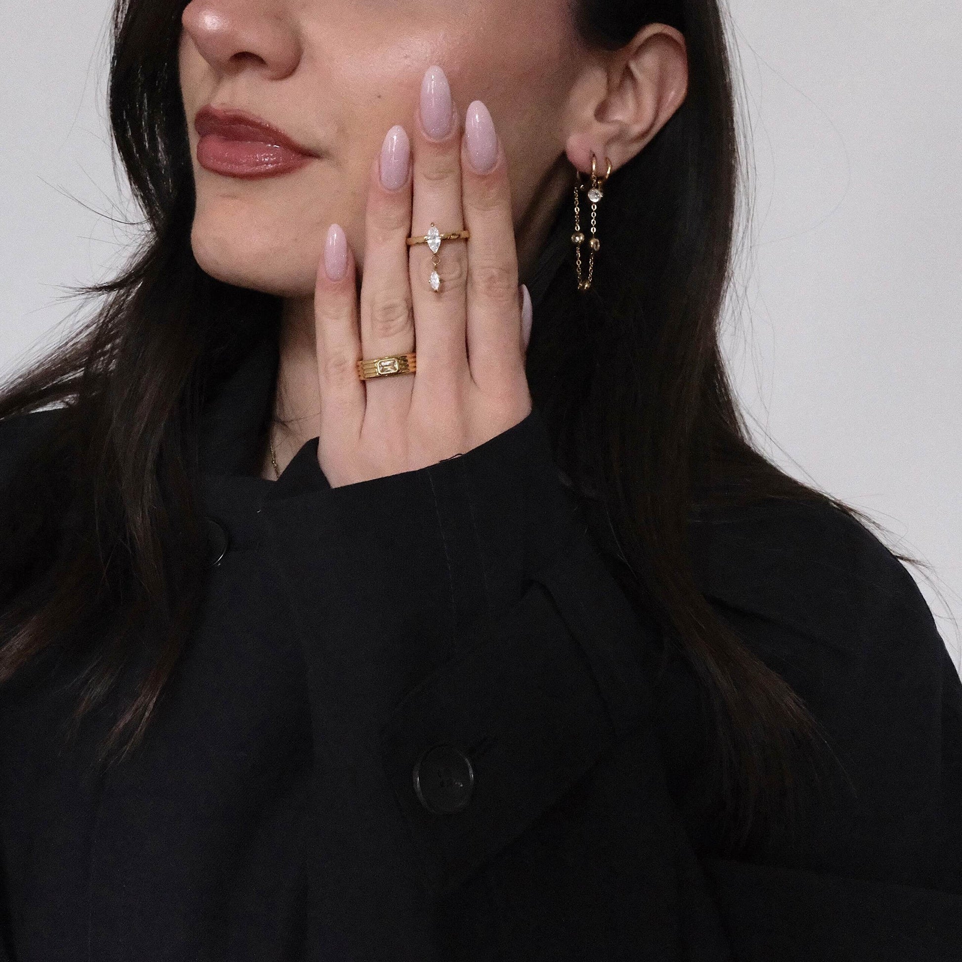 Crystal Chain Hoop Earrings, waterproof 18k gold-plated stainless steel
