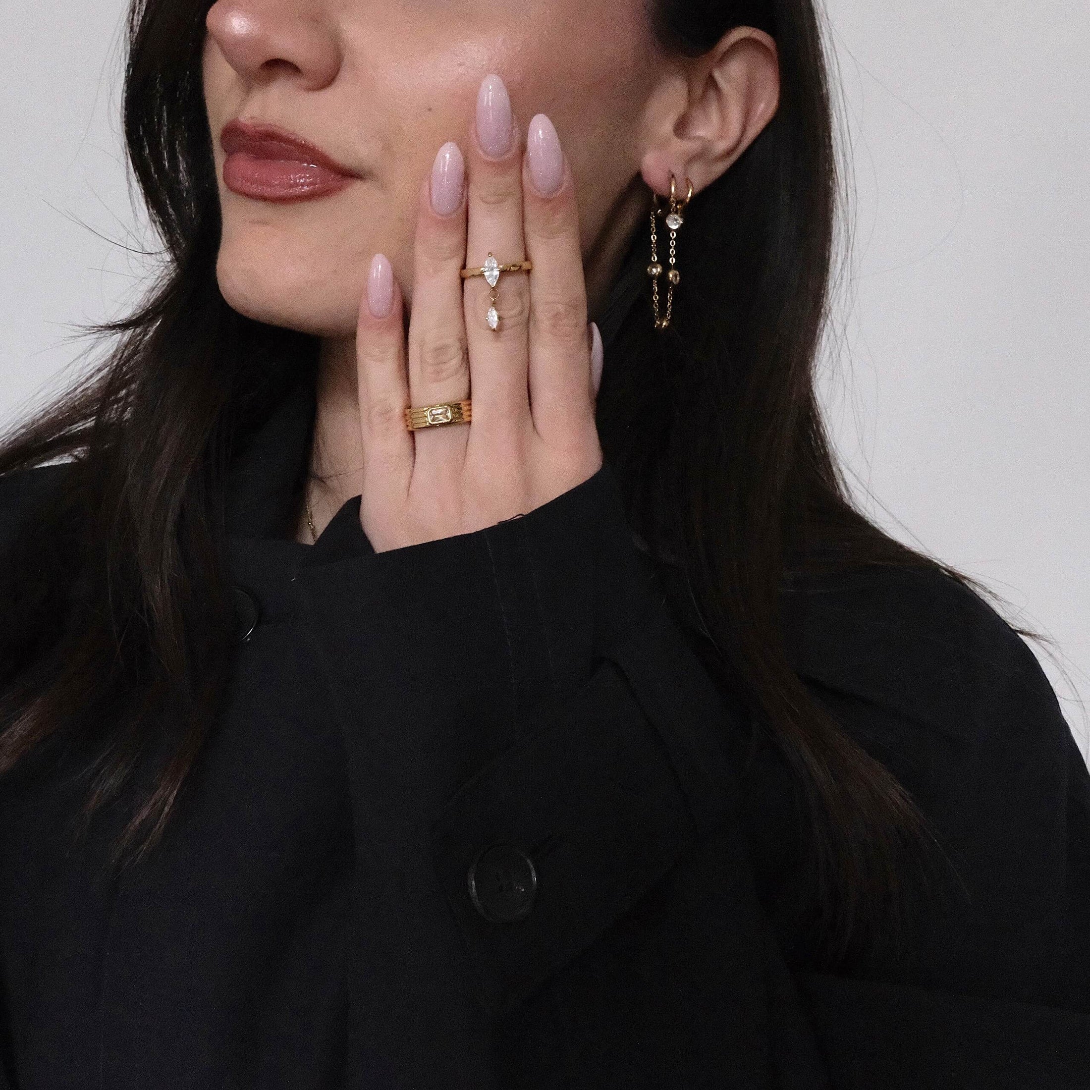 Marquise Charm Ring, waterproof 18k gold-plated stainless steel