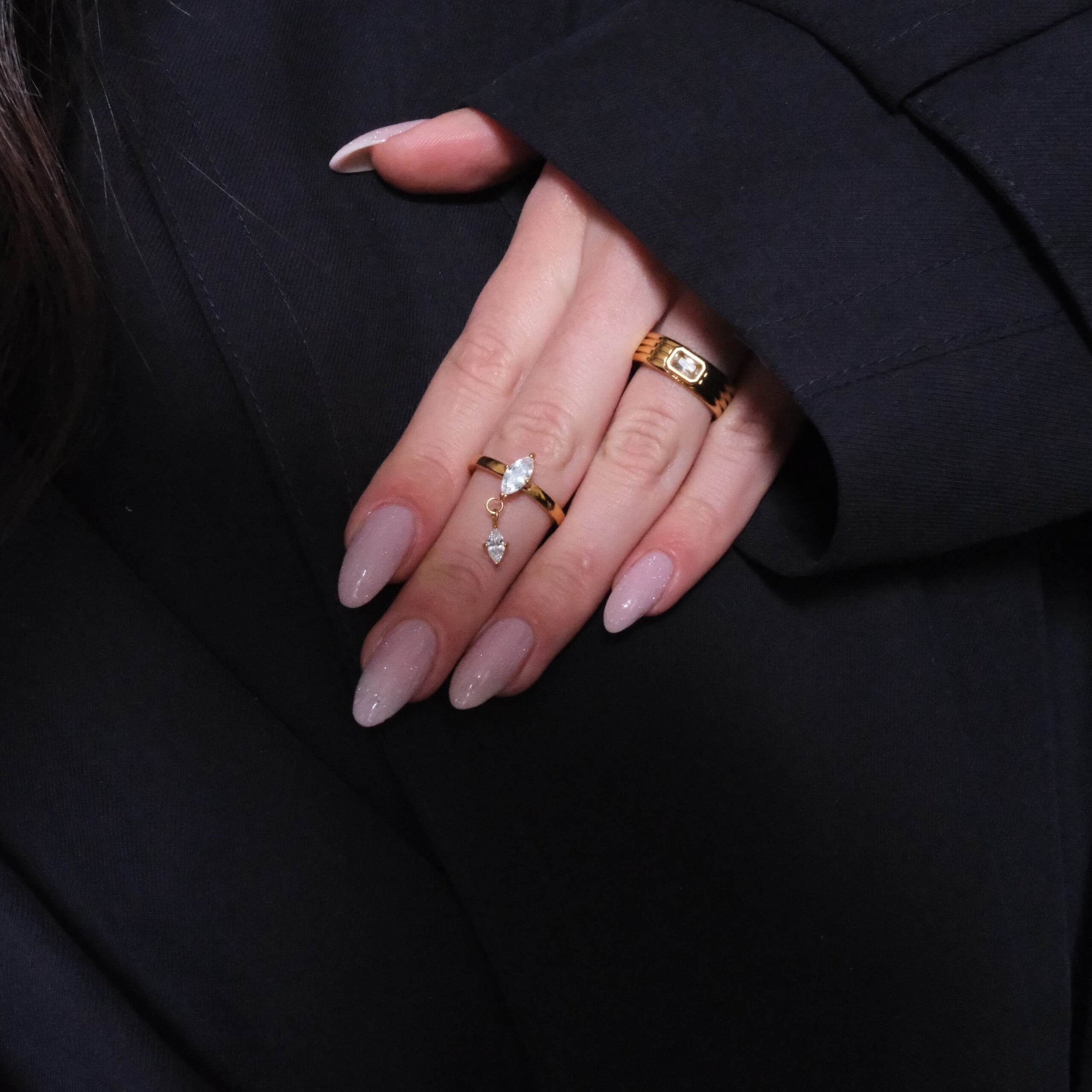 Marquise Charm Ring, waterproof 18k gold-plated stainless steel