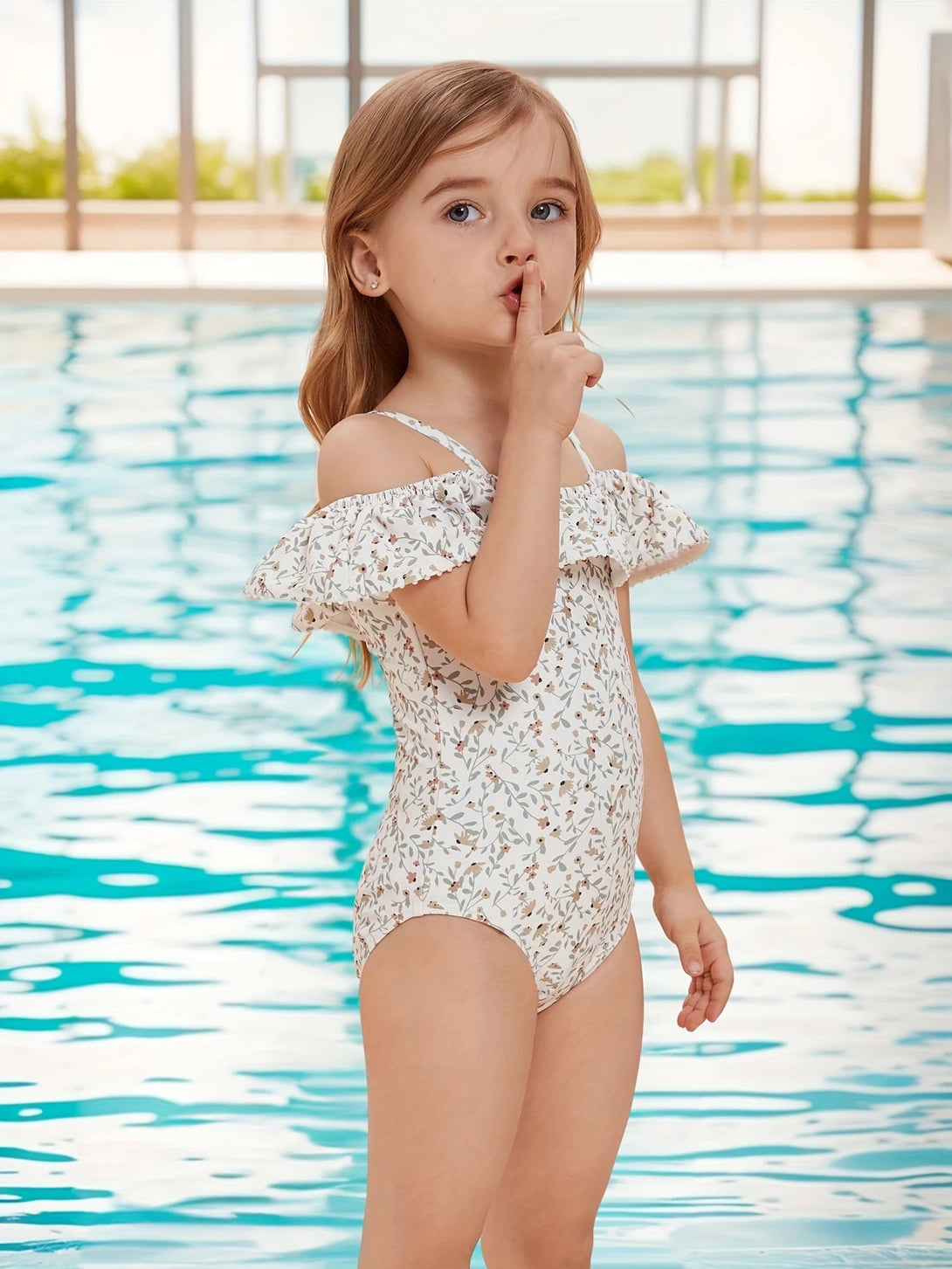 Charming Floral Off - Shoulder Kids' Swimsuit - Stylr