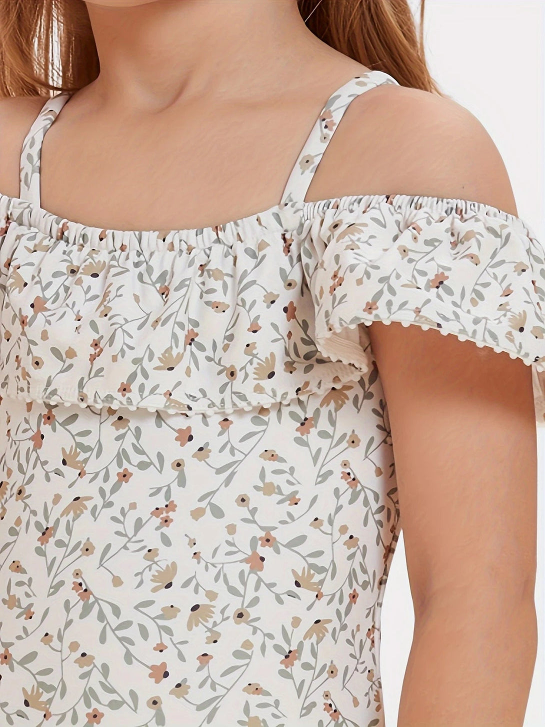 Charming Floral Off - Shoulder Kids' Swimsuit - Stylr