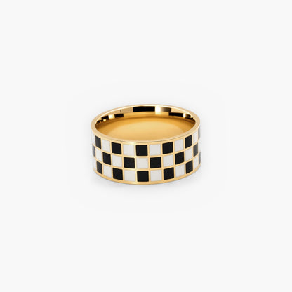 Karomuster-Bandring – 18k vergoldeter Edelstahl