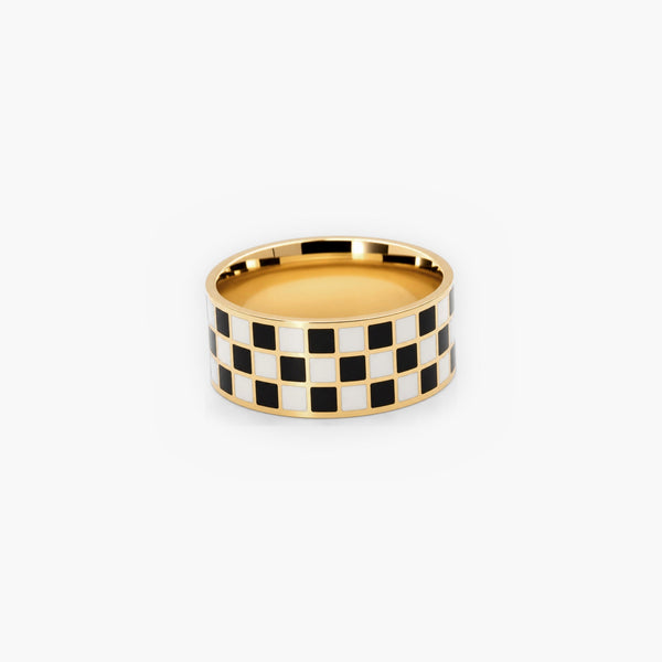 Checkboard Band Ring – 18k Gold Plated Stainless Steel