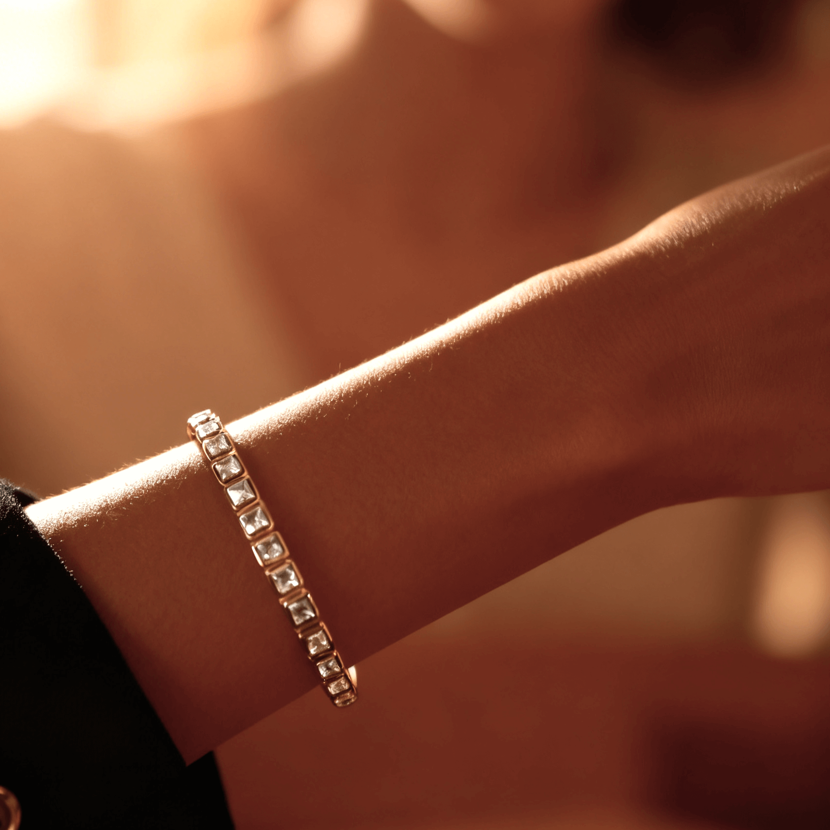 Waterproof Gold Bangle Bracelet with Clear Stones, 18k gold-plated stainless steel