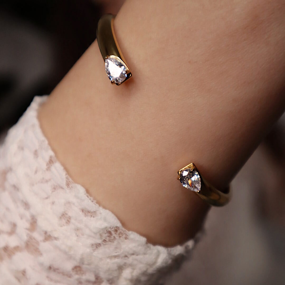 Waterproof Gold Cuff Bracelet, 18k gold-plated stainless steel