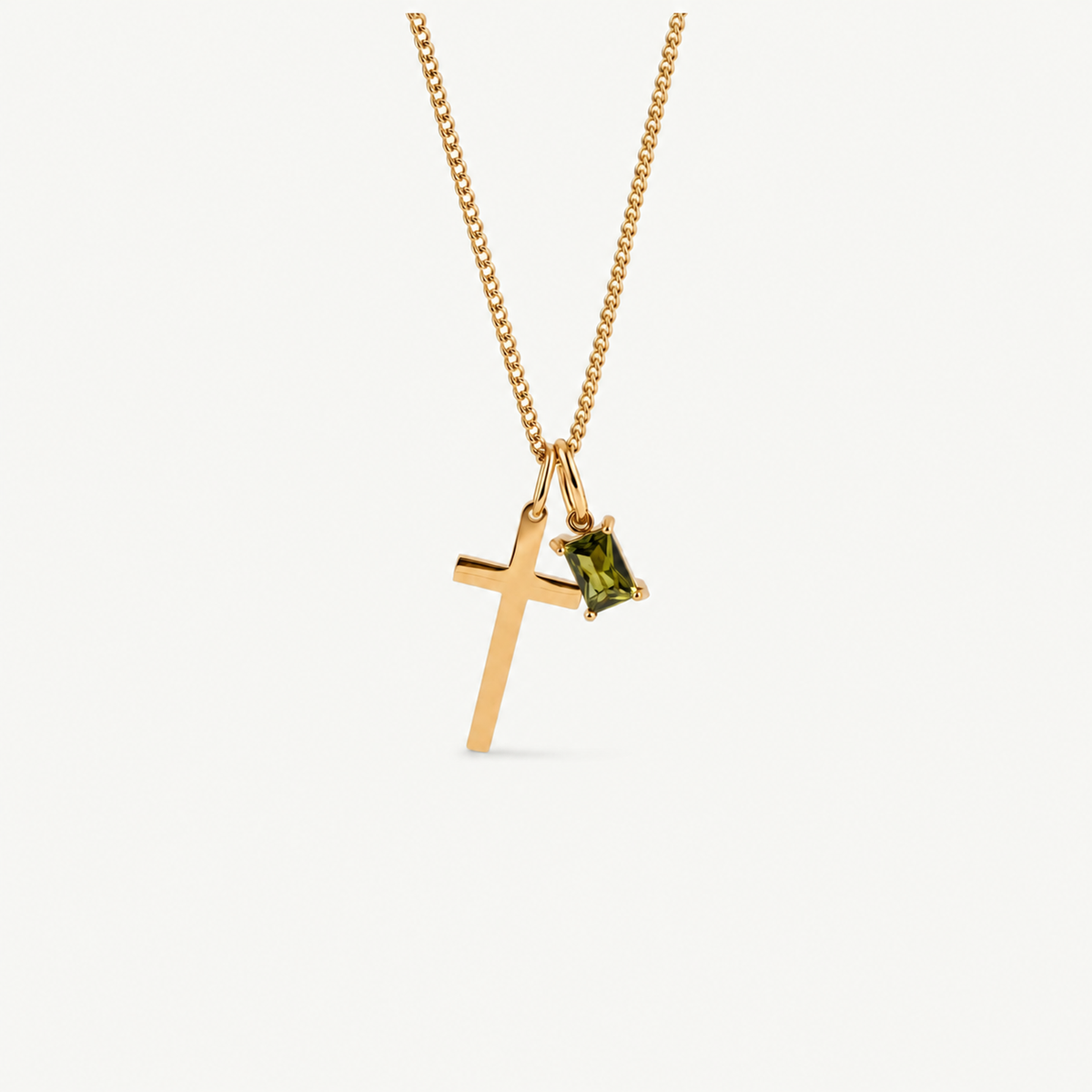 Personalized Cross & Birthstone Necklace - Waterproof Gold