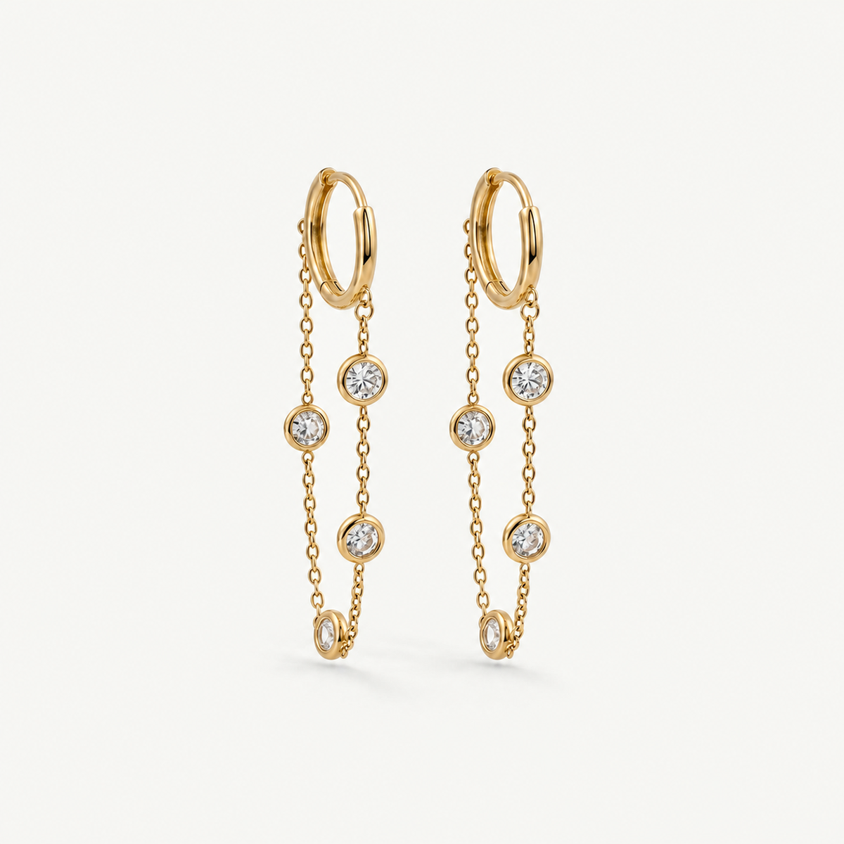Crystal Chain Hoop Earrings - Waterproof Gold Hoops