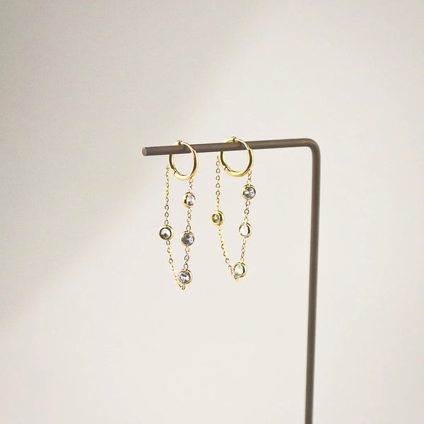 Crystal Chain Hoop Earrings - Waterproof Gold Hoops