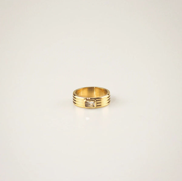 Crystal Ribbed Ring – Waterproof Gold Stainless Steel Ring