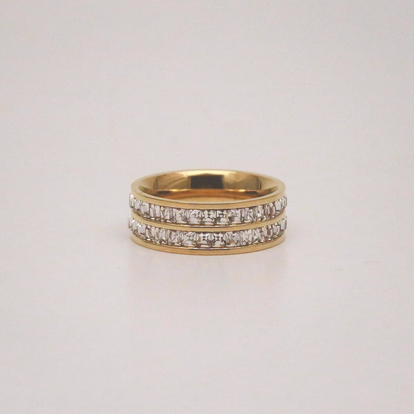 Waterproof 18k Gold Plated CZ Band Ring for Women