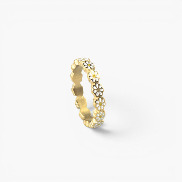Daisy Flower Band Ring – Enamel & 18K Gold Plated