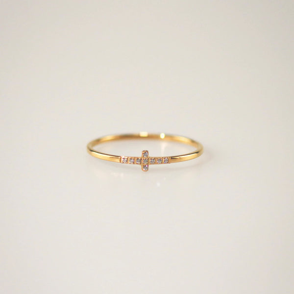 Delicate Pave Cross Ring – Waterproof 18K Gold Plated