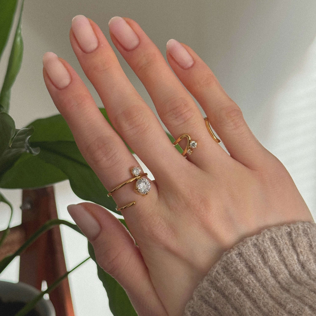 Vera Curve Twin Ring, waterproof 18k gold-plated stainless steel