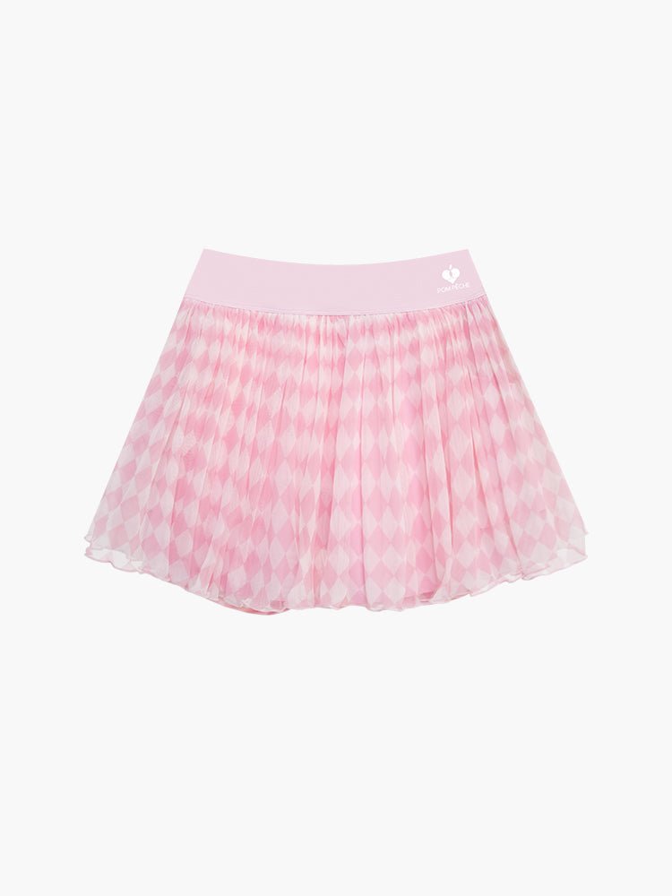 Dia Mesh Pink and White Checkered Print Tennis Skirt - Stylr