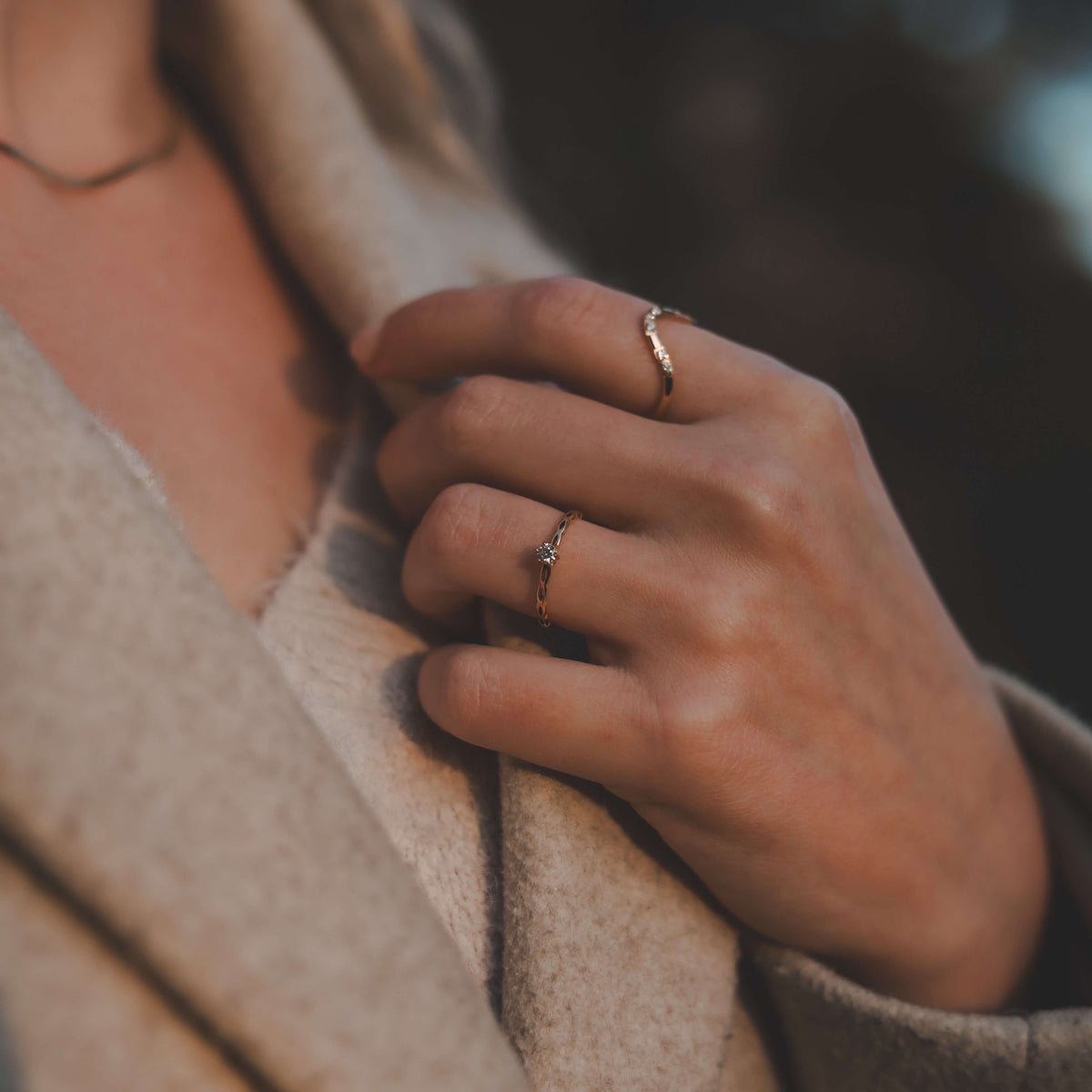 Waterproof Dainty Gold Sparkle Ring, 18k gold-plated stainless steel