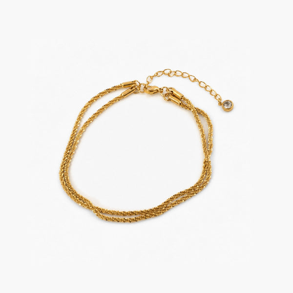 Double Layer Diamond-Cut Anklet – Waterproof Gold