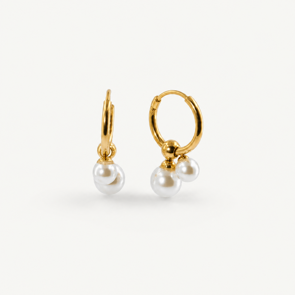 Double Pearl Hoop Earrings - Hypoallergenic Waterproof Gold Hoops